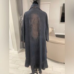 Paper Lace Novelty soft denim washed queen playing cards duster coat kimono OS